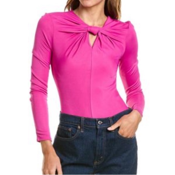 FARM Rio Hot Pink Knot-Neck Long-Sleeve Bodysuit - Picture 5 of 7
